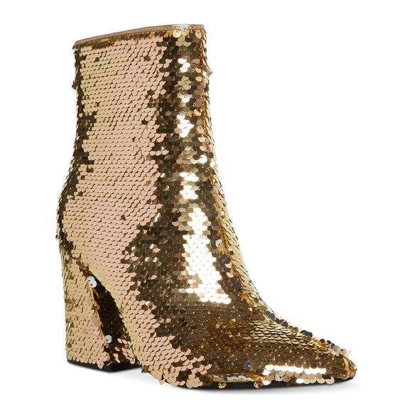 MADDEN GIRL Shoes - MADDEN GIRL Womens Gold Sequined Cody Pointed Toe Block Heel Booties 6.5 M